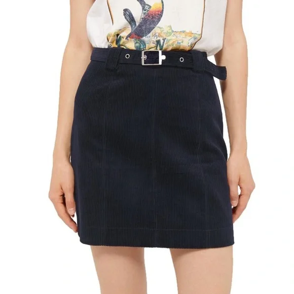 Urban Outfitters Franny high waist corduroy mini skirt in navy blue size M